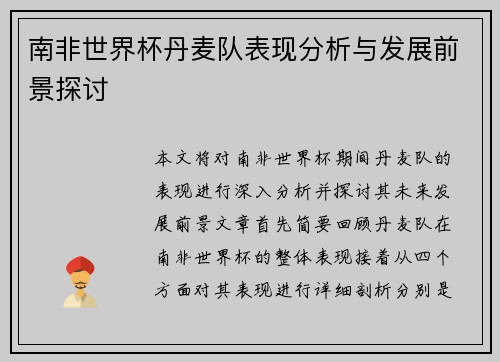 南非世界杯丹麦队表现分析与发展前景探讨